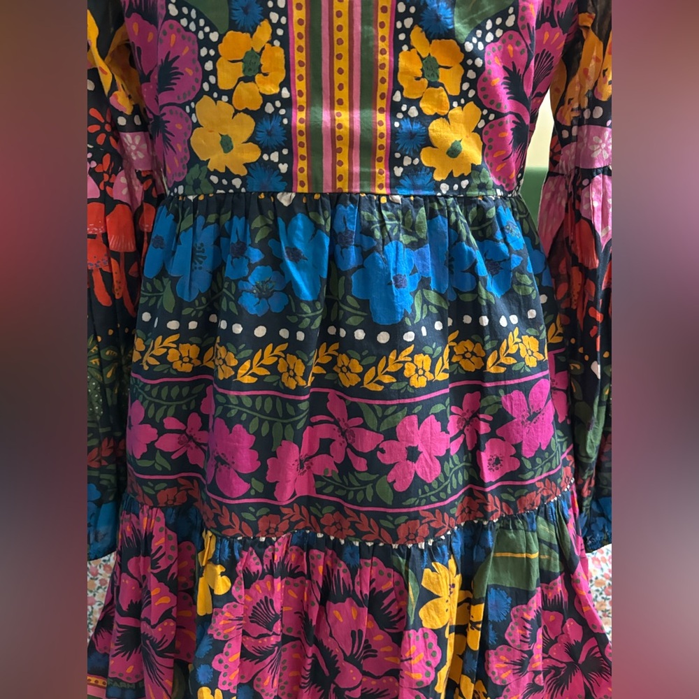 Farm Rio for Anthropologie Bright Floral Tunic Mini Dress Size Small Retail $190 - Picture 11 of 16